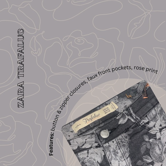 Zara Trafaluc | Black Floral Print Jeggings | Size US 4 - Picture 2 of 6